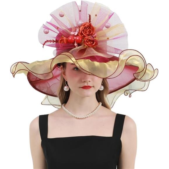Women\'s Derby Church Hat Bridal Tea Party Sun Hat with Detachable Hat Flower main image 4